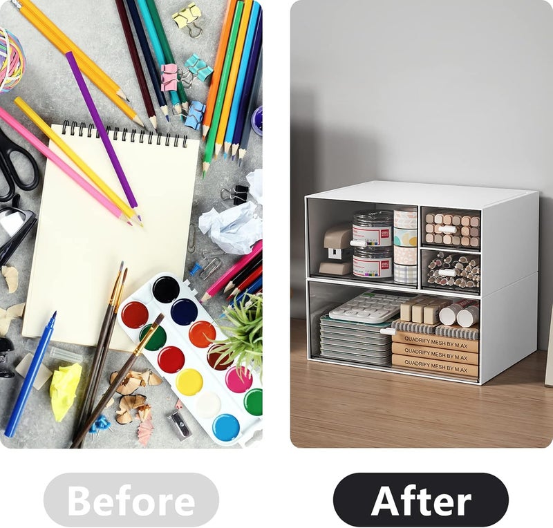kulusion Desk Organizer Stackable Storage Drawers with 3 Compartments Stackable Drawers Great for Desk Storage, Makeup Storage Bathroom Organization Accessories Etc (White) - Image 4